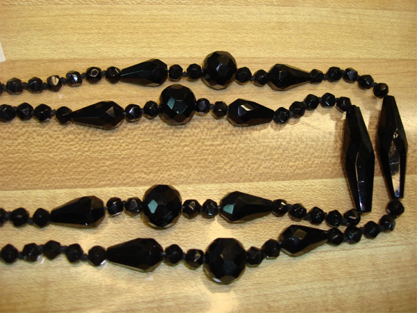 Antique Edwardian Jet Mourning Necklace - Black French Beads, 30 Inches