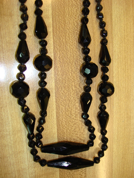 Antique Edwardian Jet Mourning Necklace - Black French Beads, 30 Inches