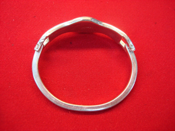 Vintage Mexico Sterling Silver Turquoise Hinged Bangle Bracelet - Red Enamel Floral Design