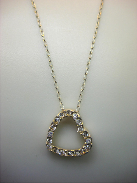 Sterling Silver Heart Pendant with Cubic Zirconia & 18