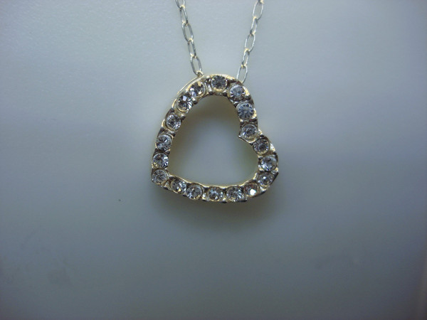 Sterling Silver Heart Pendant with Cubic Zirconia & 18