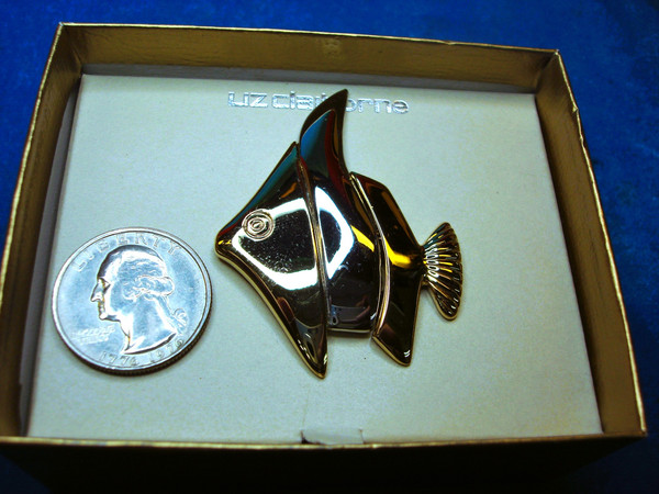 Liz Claiborne 2-Tone Fish Pin (Yellow Gold & Silver) - New In Box