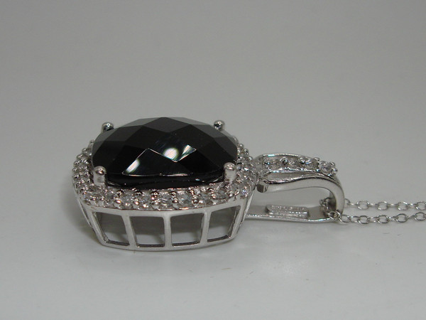 JWBR Sterling Silver Black Onyx & Topaz Pendant Necklace & Ring Set (Size 6.5)