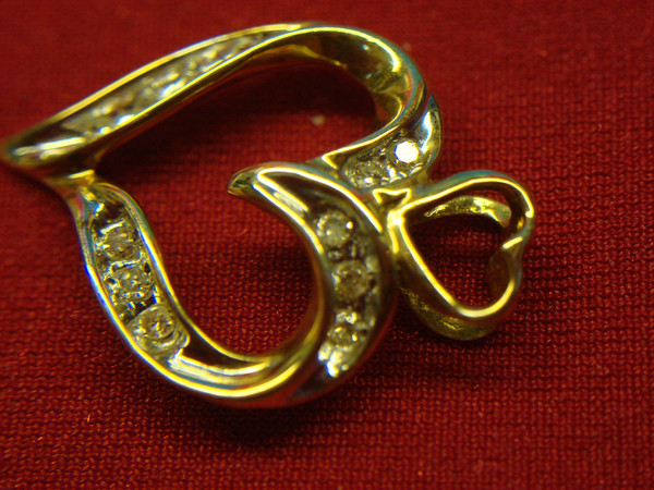 10K Yellow Gold Diamond Heart Slide Pendant - Petite & Sparkling
