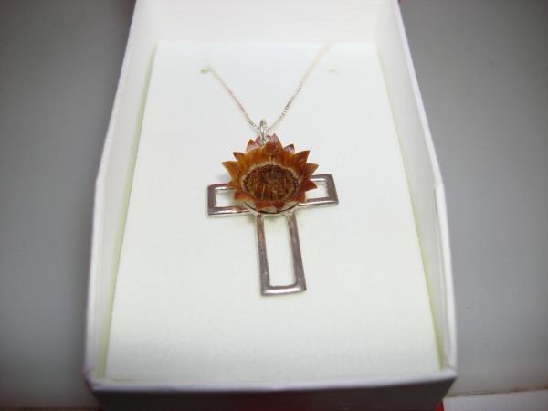 Sterling Silver Blessing Flower Cross Pendant Necklace - Blooms for 25 Years! (935 IL, Israel)