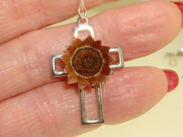 Sterling Silver Blessing Flower Cross Pendant Necklace - Blooms for 25 Years! (935 IL, Israel)