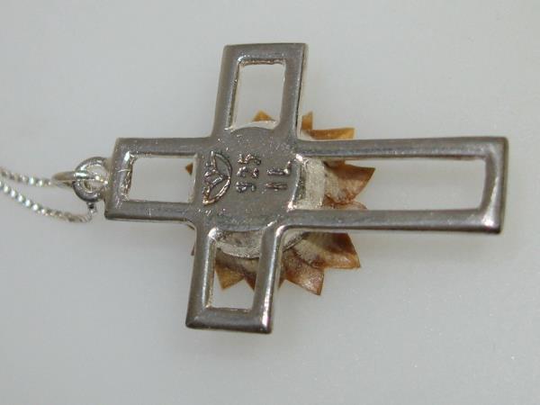 Sterling Silver Blessing Flower Cross Pendant Necklace - Blooms for 25 Years! (935 IL, Israel)
