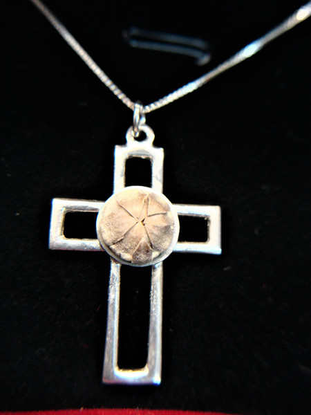 Sterling Silver Blessing Flower Cross Pendant Necklace - Blooms for 25 Years! (935 IL, Israel)