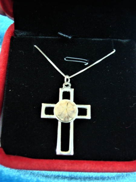 Sterling Silver Blessing Flower Cross Pendant Necklace - Blooms for 25 Years! (935 IL, Israel)