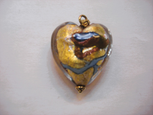 14K Gold Venetian Glass Heart Pendant - Vintage Murano Charm
