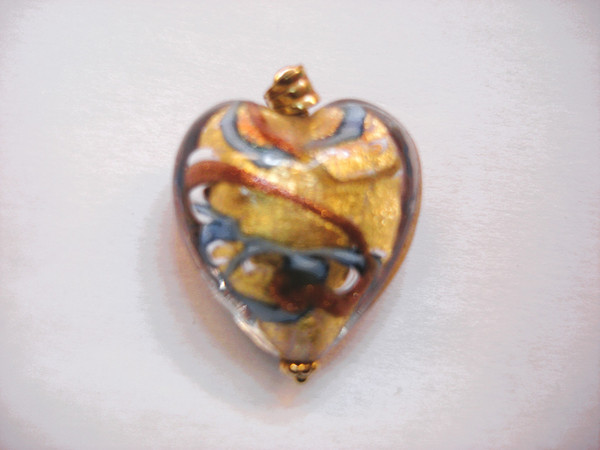 14K Gold Venetian Glass Heart Pendant - Vintage Murano Charm