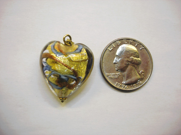 14K Gold Venetian Glass Heart Pendant - Vintage Murano Charm