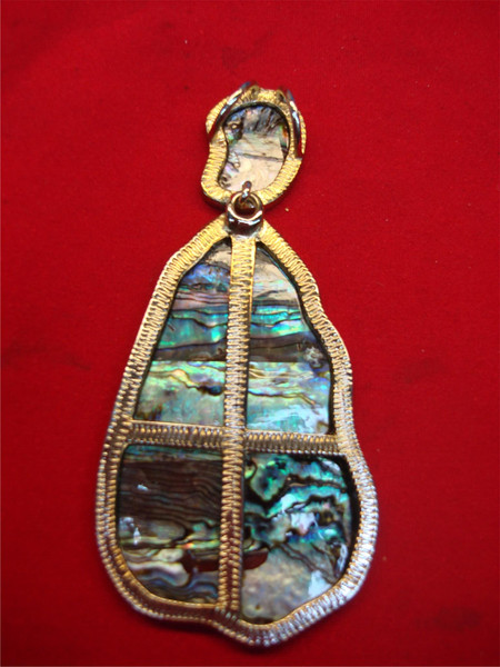 Large Abalone Hinged Pendant - Unique Lucite Accent, Pre-Owned Gem