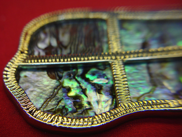 Large Abalone Hinged Pendant - Unique Lucite Accent, Pre-Owned Gem