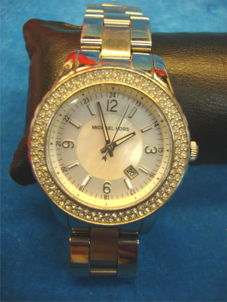 Michael Kors MK-5401 Women's Watch - MOP Dial, Stainless Steel Bracelet & CZ Stones