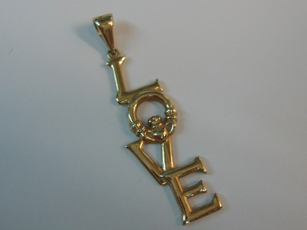 14K Gold Claddagh Love Pendant | Signed Ireland | Celtic Design  