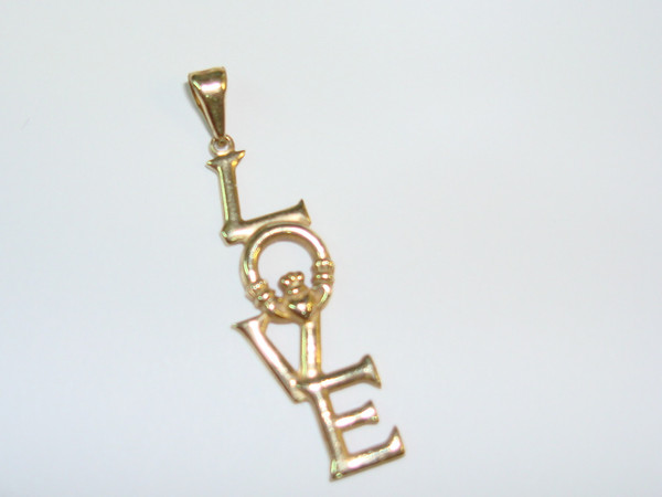 14K Gold Claddagh Love Pendant | Signed Ireland | Celtic Design  