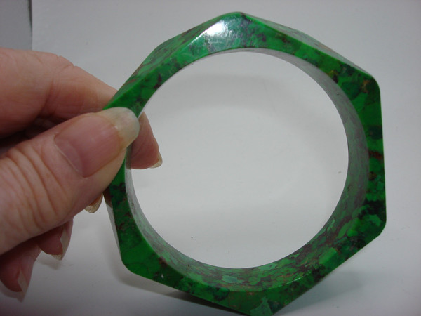 Genuine Malachite Bangle Bracelet - Handcrafted 8 Inch Triangle Design