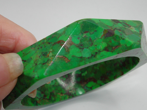 Genuine Malachite Bangle Bracelet - Handcrafted 8 Inch Triangle Design