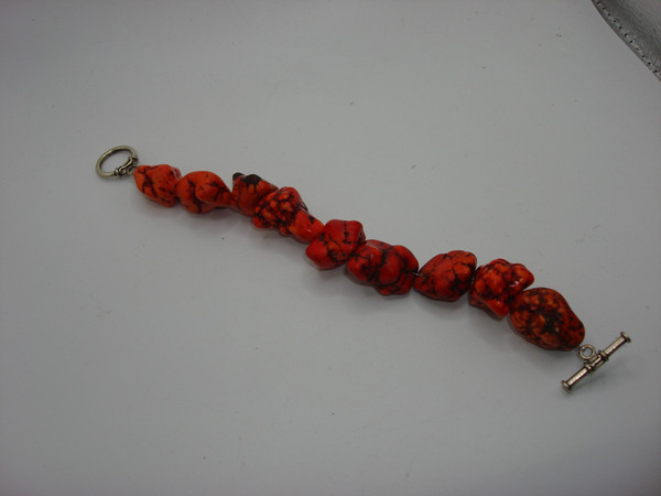 Red Turquoise Toggle Clasp Bracelet | 9 Polished Stones, 7 Inch
