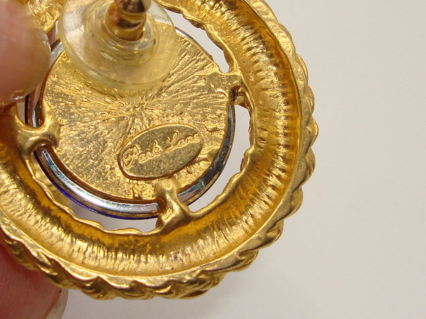 Vintage 1970s Park Lane Gold Tone Blue Glass Cabochon Earrings - Statement Jewelry
