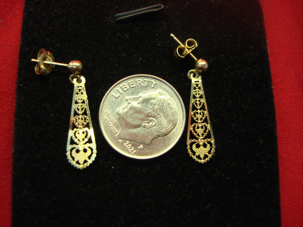 14K Yellow Gold Petite Dangle Earrings - Intricate Pierced Pattern