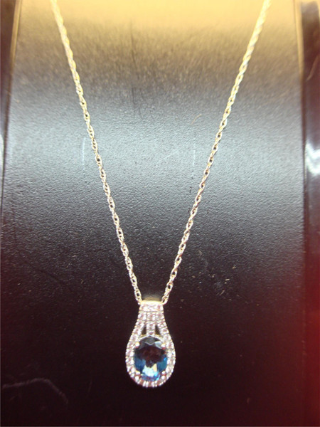 Sterling Silver Oval Topaz Pendant w/ White Topaz Accents & 18