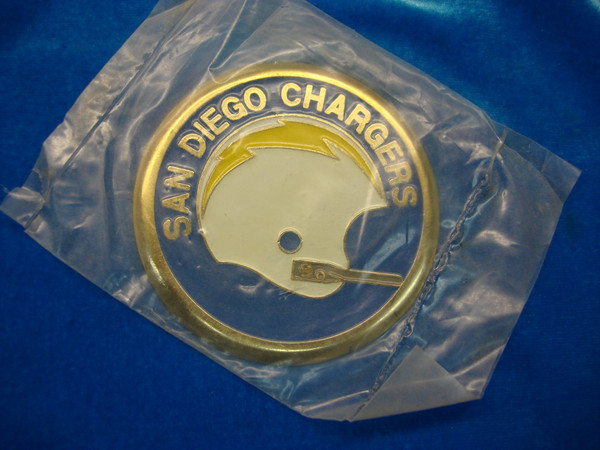 Vintage 1970 San Diego Chargers Helmet Medallion Badge | Original Plastic Packaging