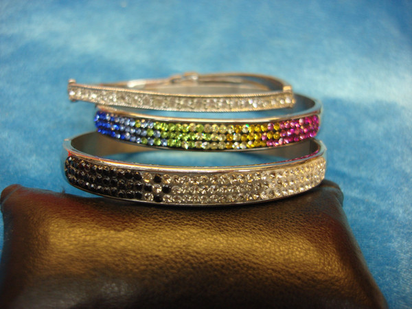 Set of 3 Sparkling Hinged Bangle Bracelets - Triple Bling, Pre-Owned