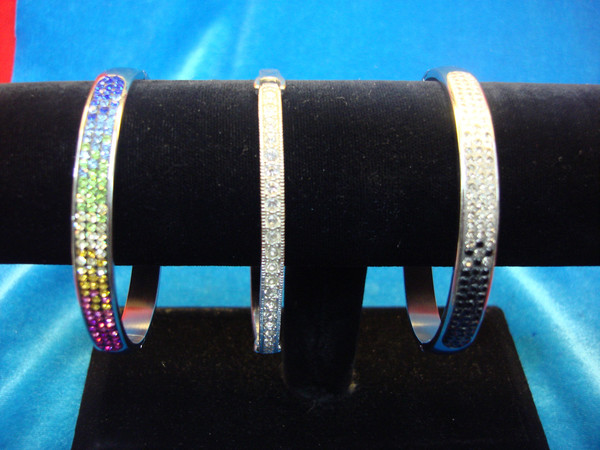 Set of 3 Sparkling Hinged Bangle Bracelets - Triple Bling, Pre-Owned