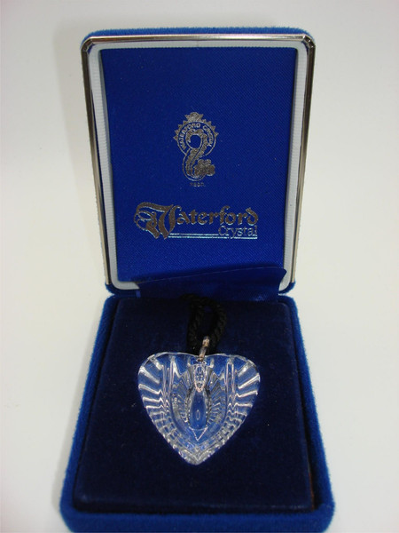 Vintage Waterford Crystal Heart Pendant - Original Box & Black Cord