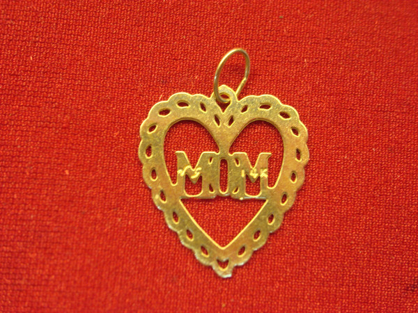 14K Yellow Gold Mom Heart Charm Pendant - Petite, Engraved Gift for Mother