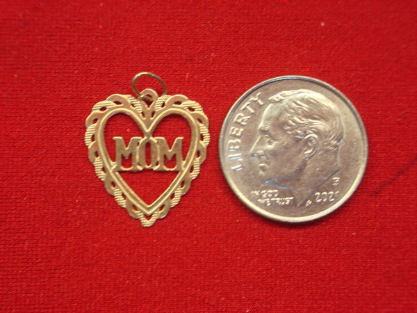 14K Yellow Gold Mom Heart Charm Pendant - Petite, Engraved Gift for Mother