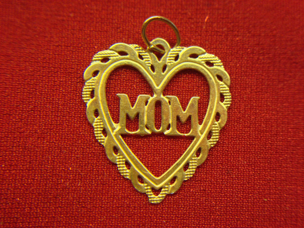 14K Yellow Gold Mom Heart Charm Pendant - Petite, Engraved Gift for Mother