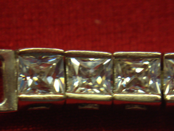 Sparkling Sterling Silver Bracelet with Square Clear Stones - Pre-Owned (7.5 inch)
