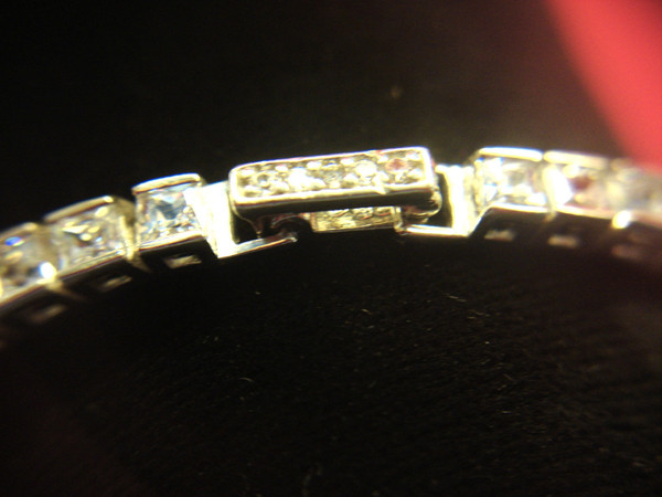 Sparkling Sterling Silver Bracelet with Square Clear Stones - Pre-Owned (7.5 inch)