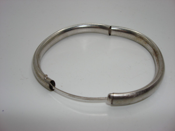 Vintage Signed Carl Art Matte Silver Bangle Bracelet - Hinged & Engraved