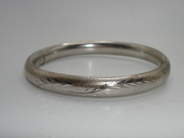Vintage Signed Carl Art Matte Silver Bangle Bracelet - Hinged & Engraved