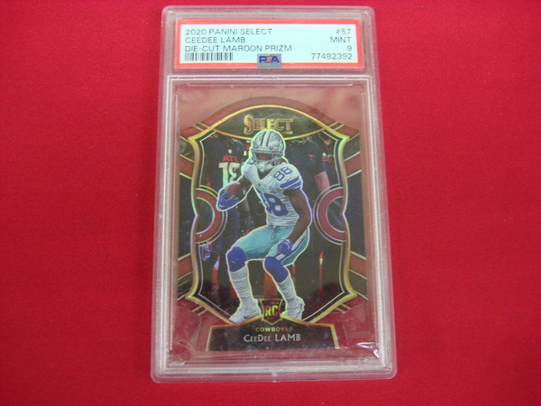 PSA 9 CeeDee Lamb 2020 Panini Select Maroon Prizm Die-Cut Football Card #57