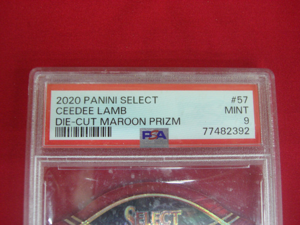 PSA 9 CeeDee Lamb 2020 Panini Select Maroon Prizm Die-Cut Football Card #57