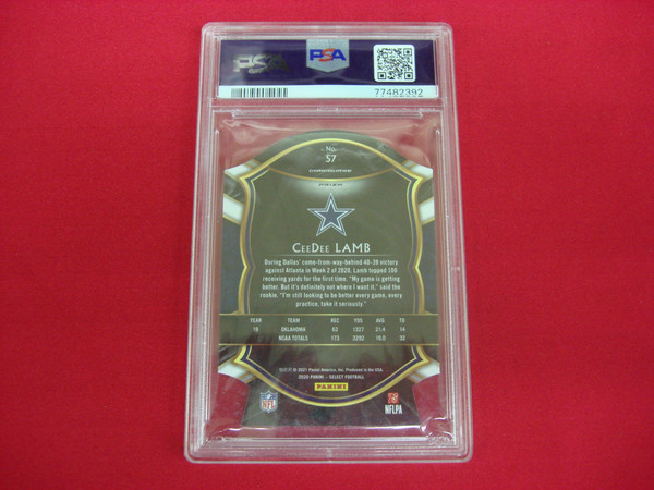 PSA 9 CeeDee Lamb 2020 Panini Select Maroon Prizm Die-Cut Football Card #57
