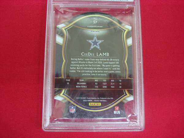 PSA 9 CeeDee Lamb 2020 Panini Select Maroon Prizm Die-Cut Football Card #57