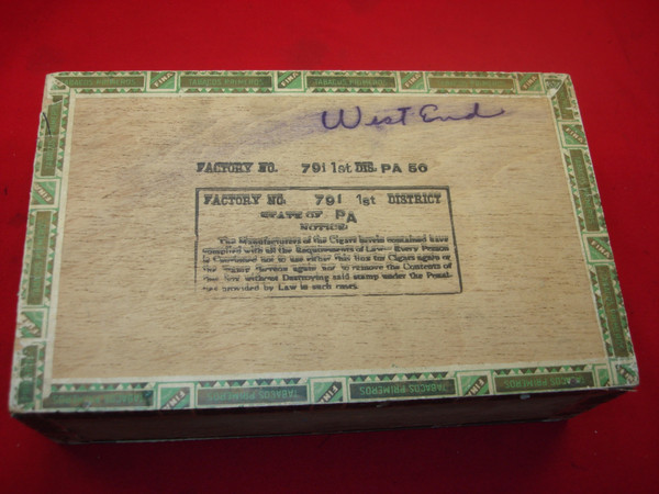 Vintage Wooden Cigar Box - El CUSTO - Handcrafted by James W. Custer (Boyertown, PA) - ARMY & WEST END Inscriptions