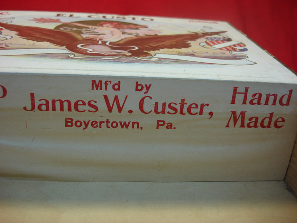 Vintage Wooden Cigar Box - El CUSTO - Handcrafted by James W. Custer (Boyertown, PA) - ARMY & WEST END Inscriptions
