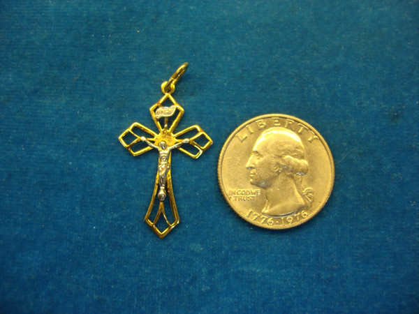 Vintage 14K Gold Filled Crucifix Charm Pendant - INRI Inscription, Great Condition