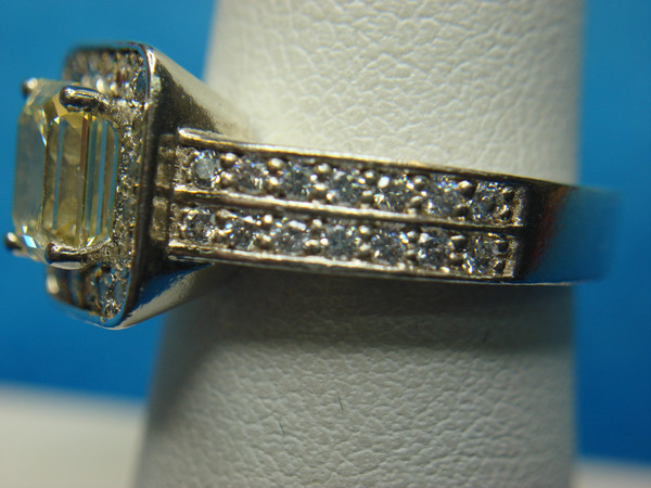 Elegant Sterling Silver CZ Ring with Emerald-Cut Champagne Stone (Size 7)