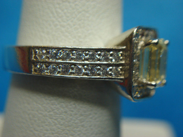 Elegant Sterling Silver CZ Ring with Emerald-Cut Champagne Stone (Size 7)
