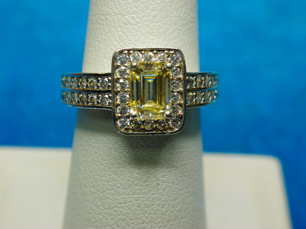 Elegant Sterling Silver CZ Ring with Emerald-Cut Champagne Stone (Size 7)
