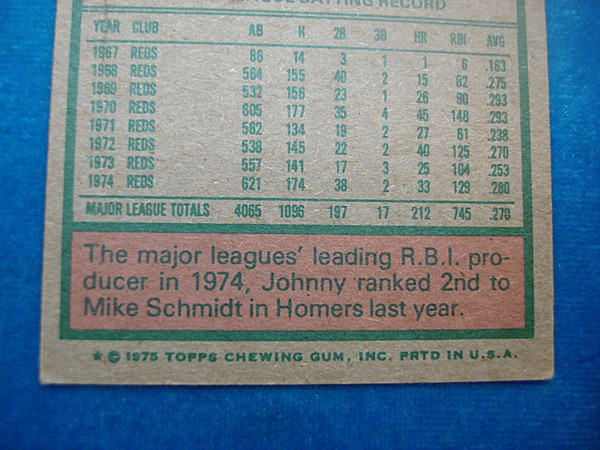 1975 Topps Johnny Bench #260 Cincinnati Reds Baseball Card - Nice Condition