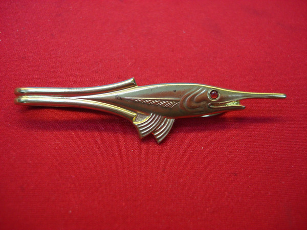 Vintage Anson Gold-Tone Swordfish Tie Clip with Red Stone - 2.5